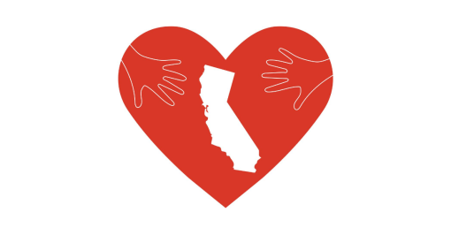 Heart with silhouette of California and hands reaching out